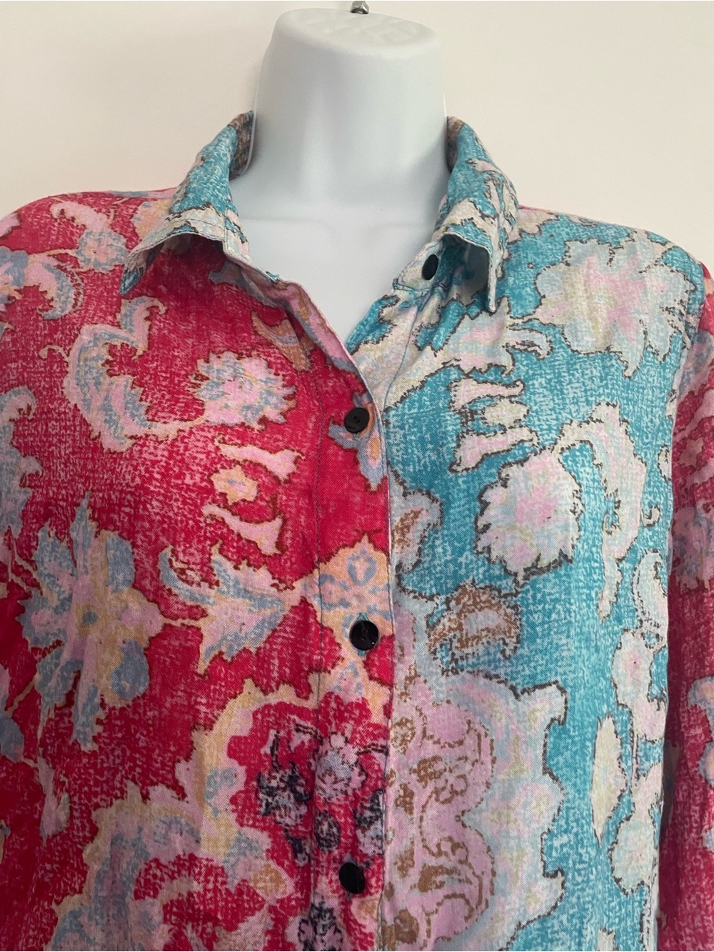 Colorblock Floral Blazer Jacket in Red & Turquoise